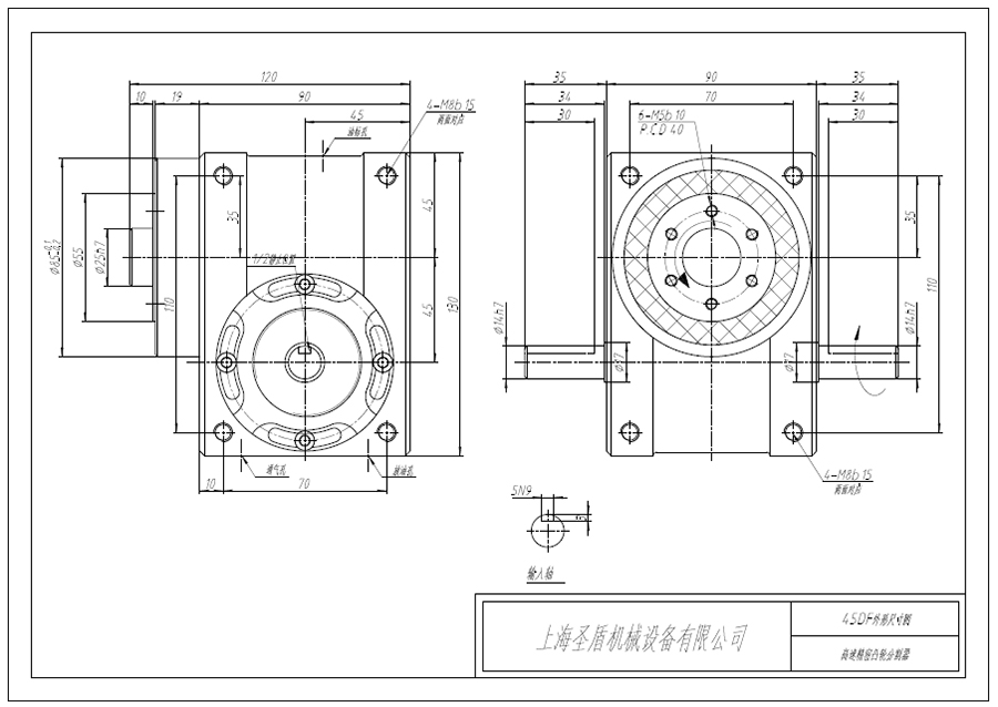 法蘭型弧面凸輪分割器-SD45DF法蘭外形圖